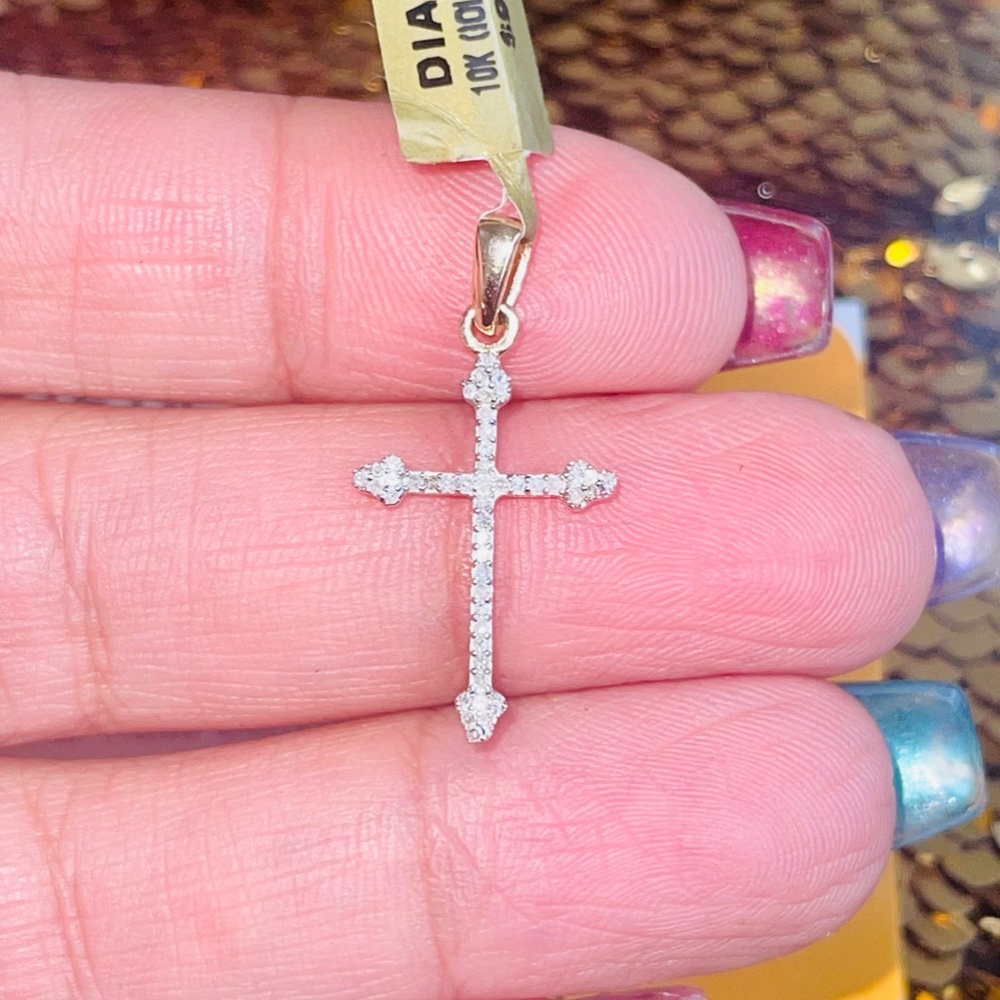 10kt Solid Gold Real Diamond Minimalist Dainty Cross Pendant For women Christmas